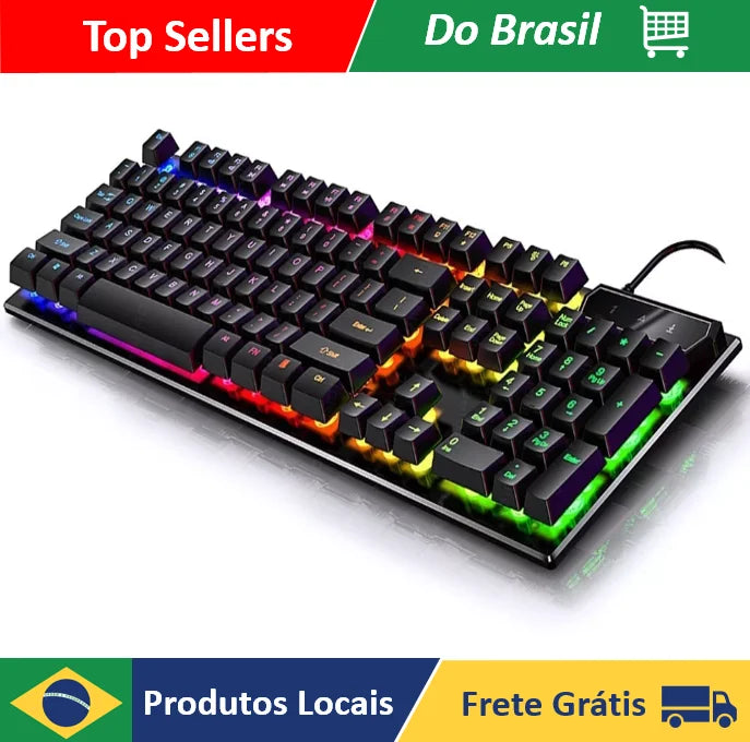 Teclado Gamer Semi-mecânico RGB LED retroiluminado Computador Pc Original